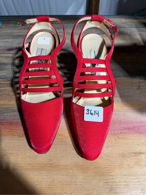 #3614-Red Strappy Pointed-Toe Women’s Heels with Ankle Buckle